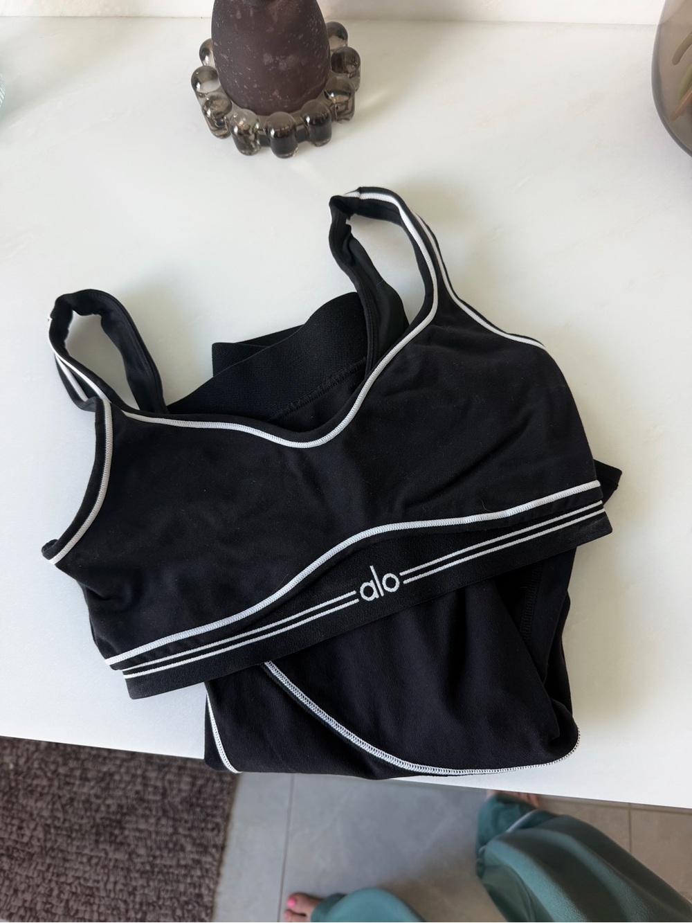 ALO Yoga Black with White Piping Workout Set